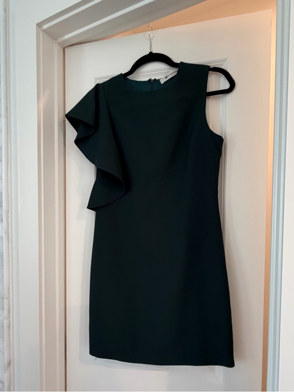The Impeccable Pig Dark Green Mini Shift Dress with Flutter Sleeves